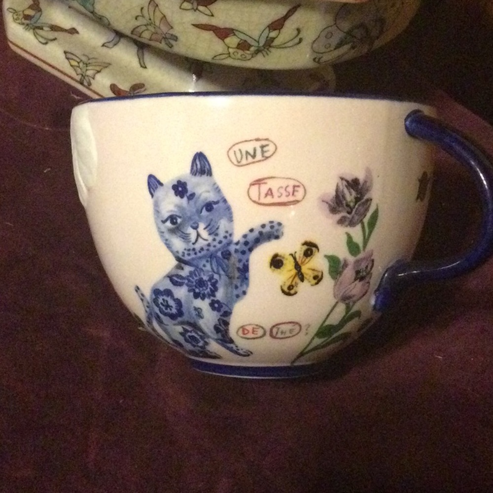 Anthropologie Ceramic Floral Relief Tea Cup Mug